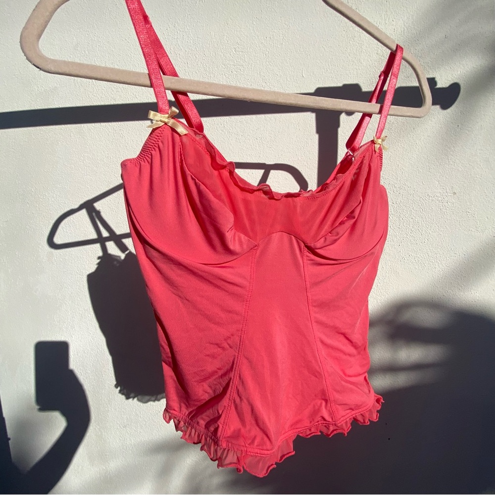 Y2K Xhilaration Pink Coral Stretch Frilly Corset Top Size 38B